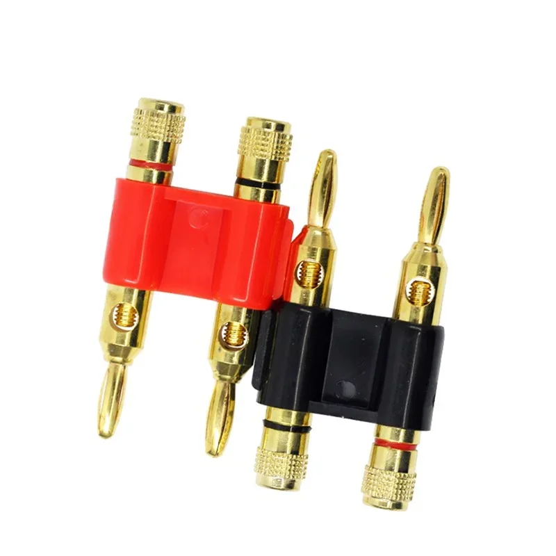 8PCS/Gold Connector Stackable 4mm High Quality Double Row Banana Plug Twin Speaker Loudspeaker Two-position Audio Plug