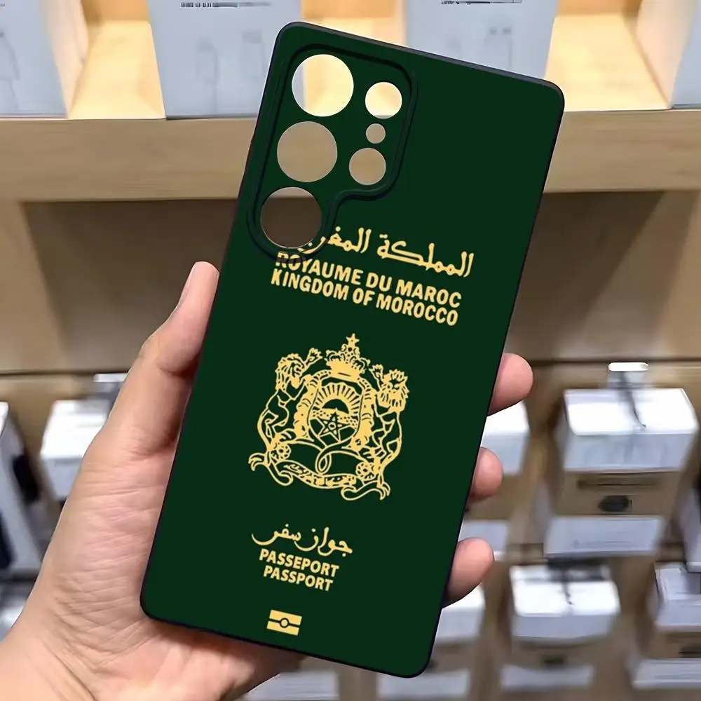 المغرب جواز السفر قضية الهاتف لسامسونج A16 A26 A36 A56 A15 A25 A35 A55 A34 A24 A54 A23 A53Black لينة قذيفة