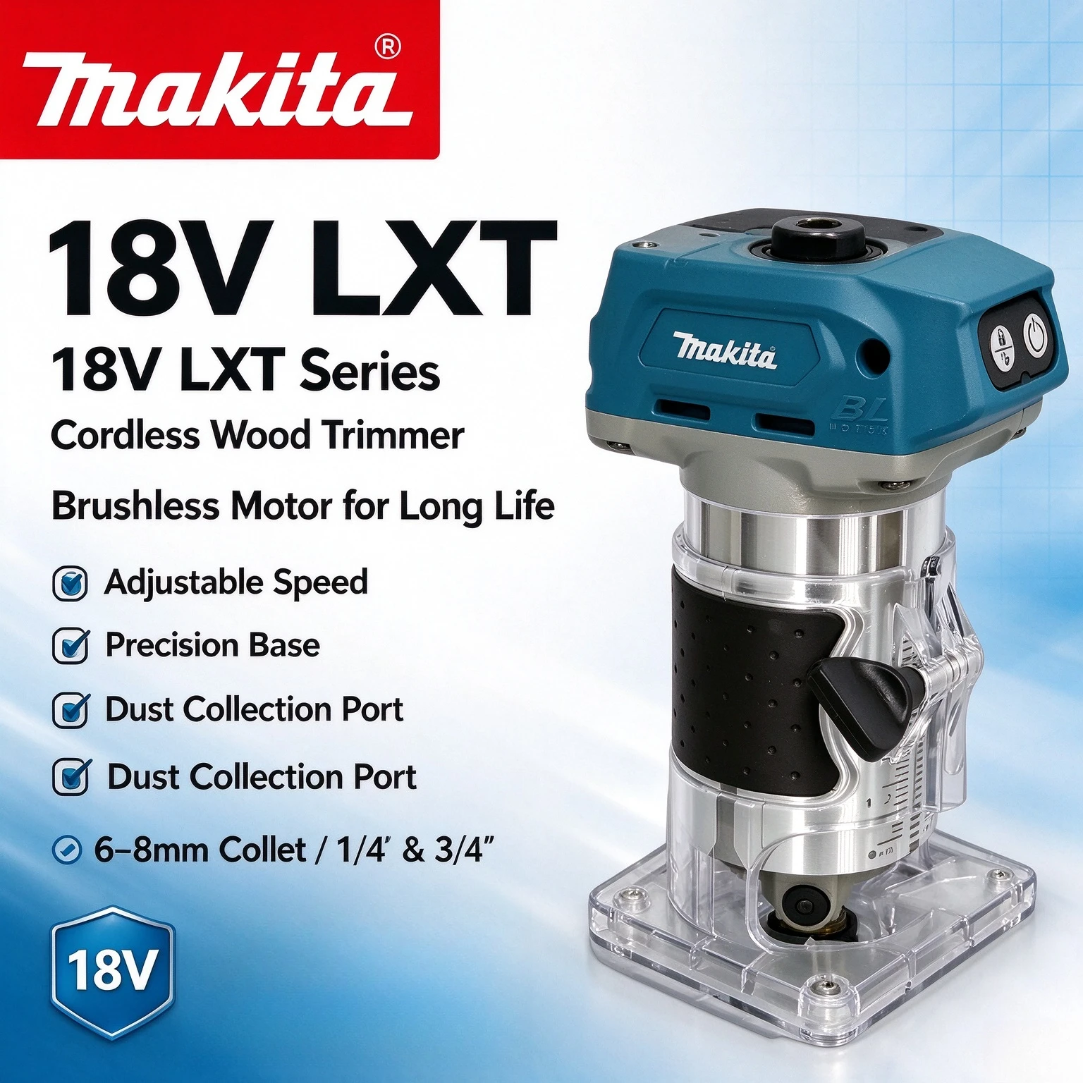 Makita DRT50Z 18V Brushless Wood Trimmer Plunge Capacity Constant Speed Woodwork Milling Tool Compatible Makita 18V LXT Battery