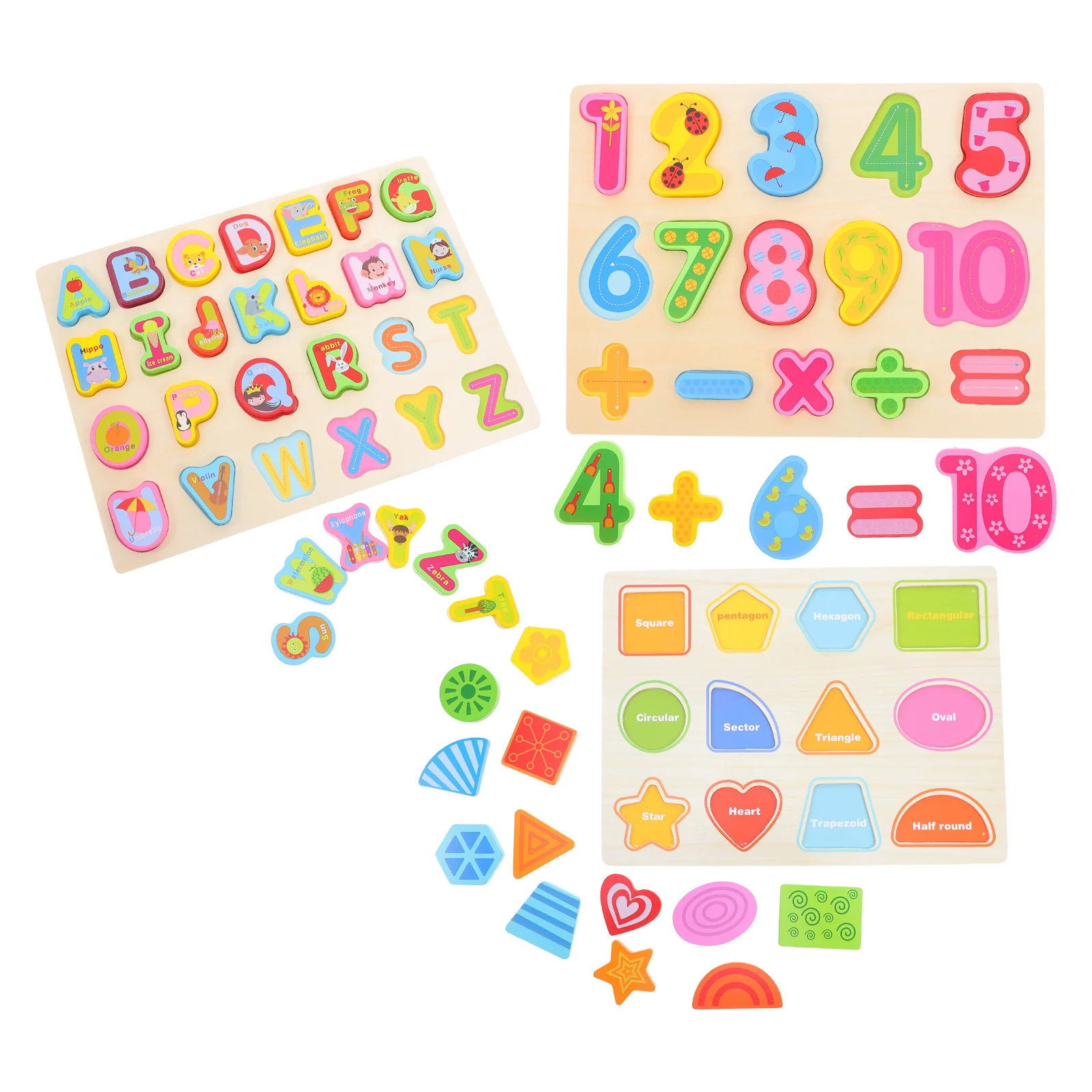 

3Pcs Wooden Montessori Alphabet Number Shape Puzzle Early Educational Learning Games Preschool Toddler Kids Boys Girls