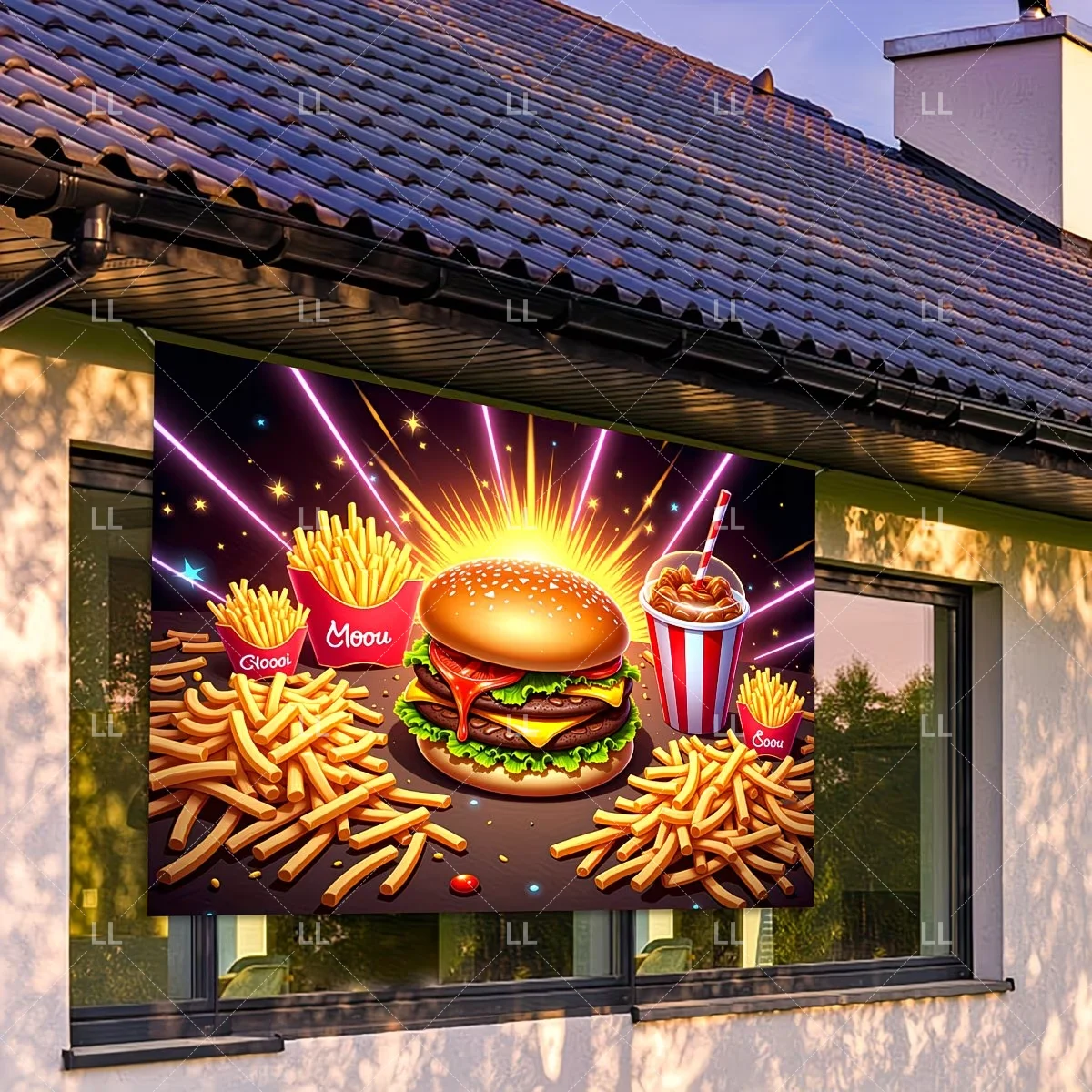 Cartoon-Hamburger- und Pommes-Frites-Hintergrund für Geburtstagsfeiern, Babypartys und Fotografie – Kindergeschenk – Detail 4
