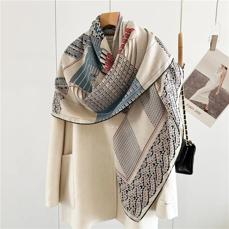 Women Winter Wool Scarves Wraps 2024 Extra Large Square Wool Blanket Scarf Shawl 130X130CM