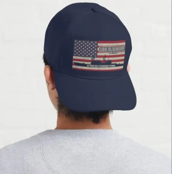 USS Oldendorf DD-972 Spruance Class Destroyer Ship Baseball Cap Vintage USA American Flag Gift Print Cap