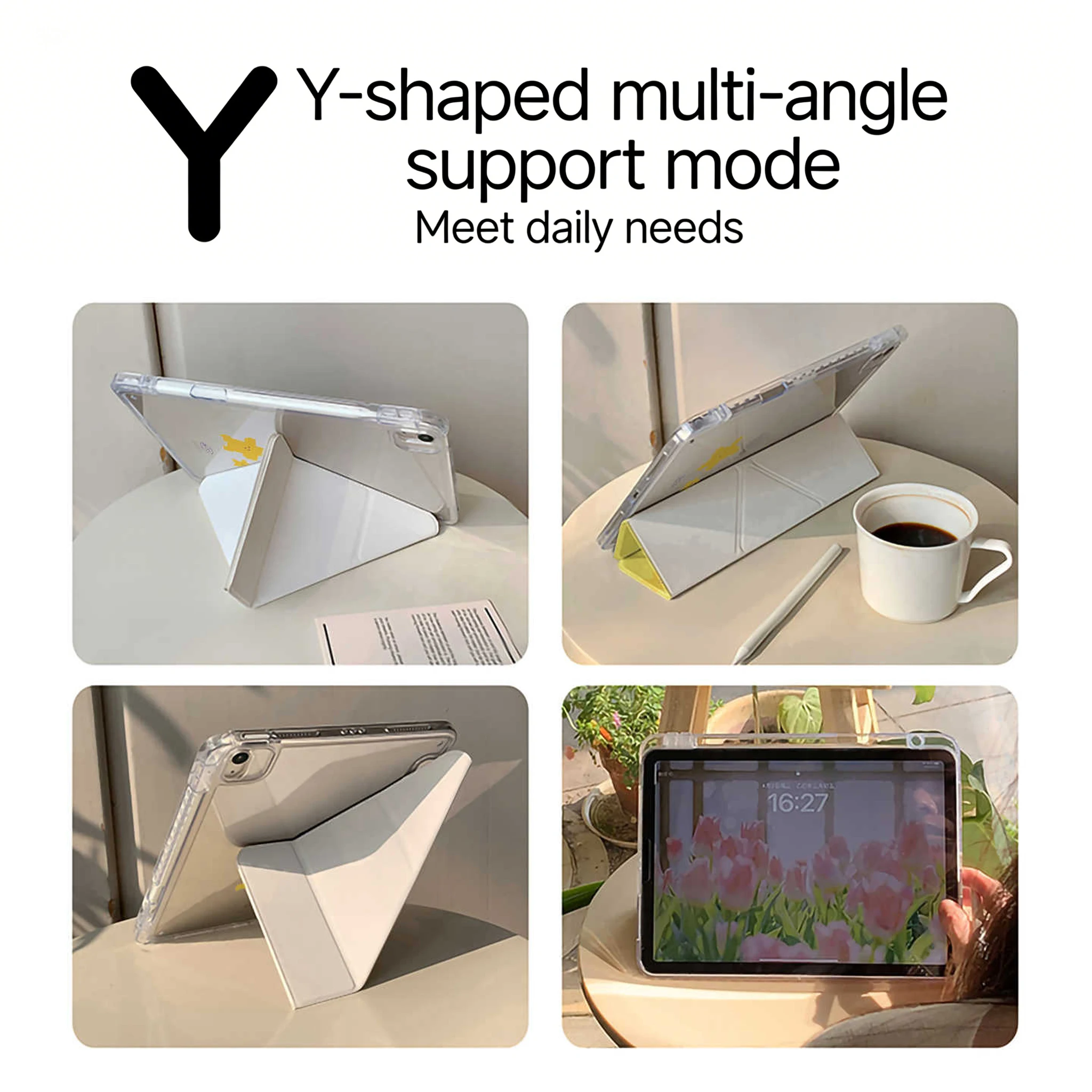 Yellow Star Shell Y-Shaped Triple Fold For iPad 2025 Protective Cover For iPad Pro 20 21 22 12.9in Air7 10th 11th M4 M5 Case Y2k