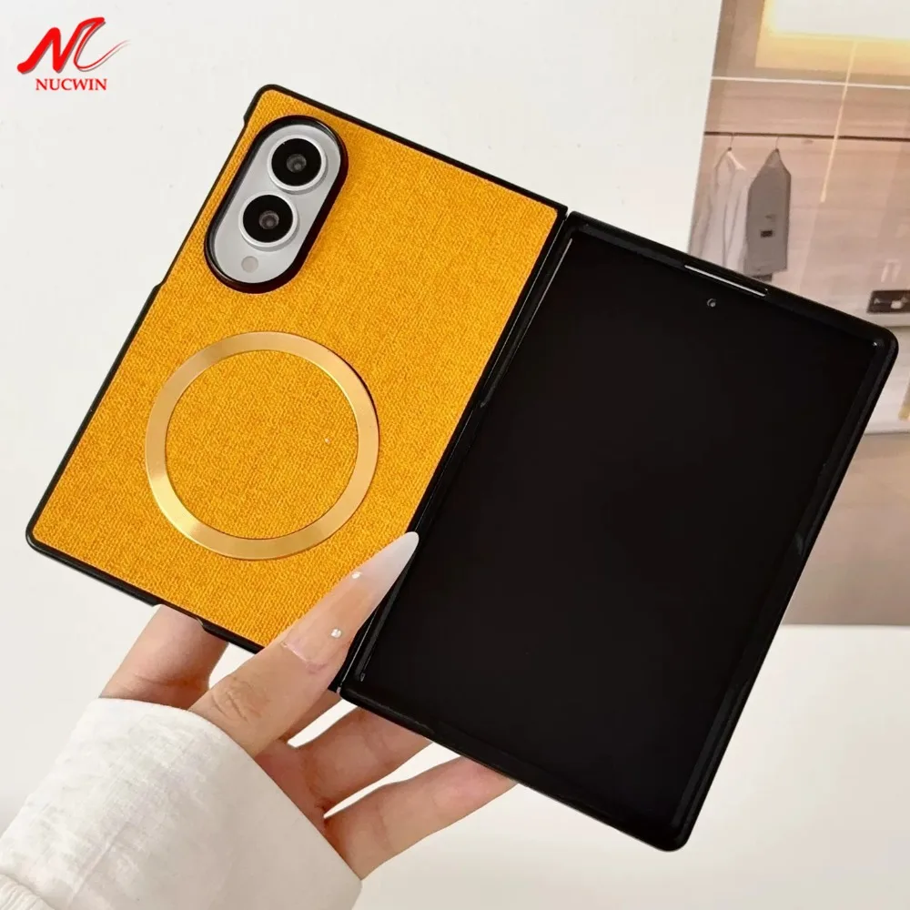 Schlichte Stoffhülle mit Magnet für MagSafe, für Samsung Galaxy Z Fold 8 Ultra 7 6 5 4, Stofftextur, Kameraschutz, Dünne Rückabdeckung