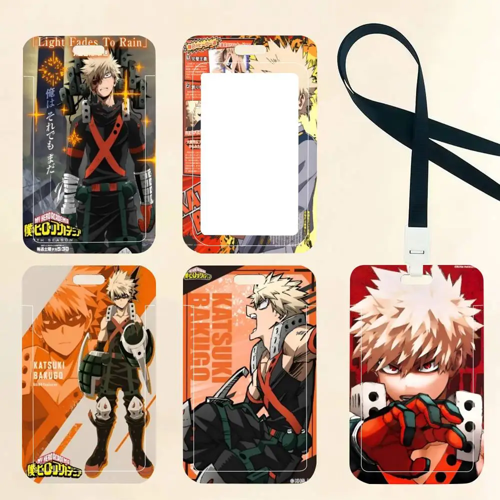 Anime Bakugo Katsuki ID Card Holder Neck Strap Pendant Door Badge Holder Lanyards Keychain Work Credential Case Gift