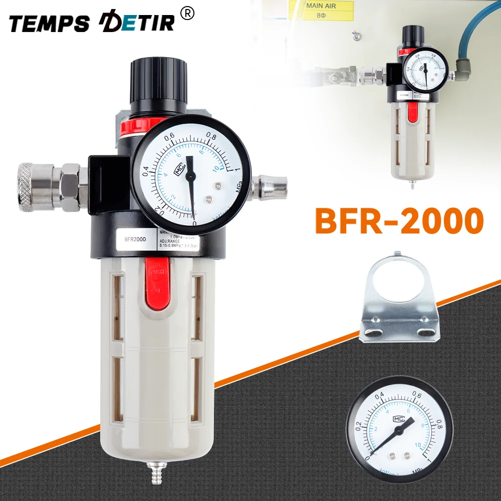 

BFR-2000 Oil-water Separator Pneumatic Filter Air Source Processor with Protective Cover Pressure Gauge & Copper Filter Element