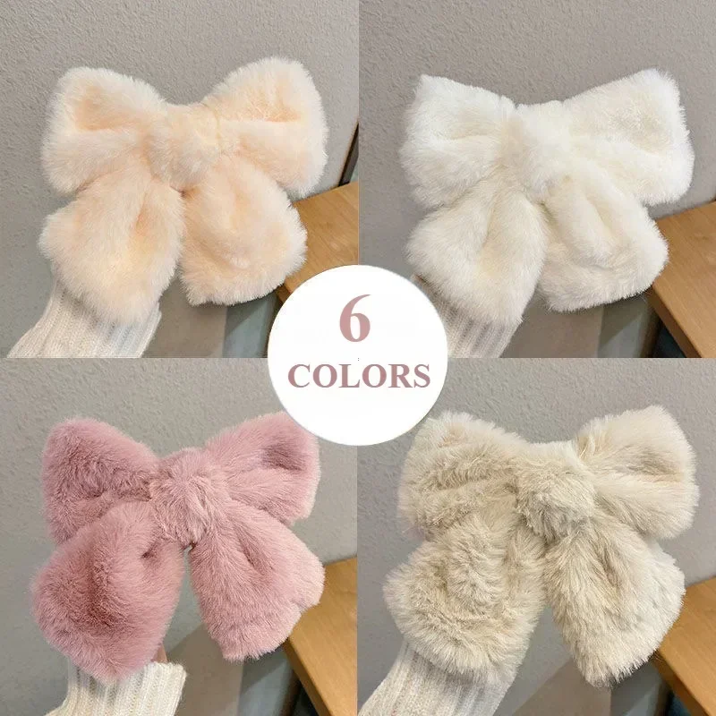 Fluffy  Hair Clips Butterfly Clip Hair Accessories Plush Big Bow Hairpin Velvet Back Head Hairpin Ins Korean Version Headgear