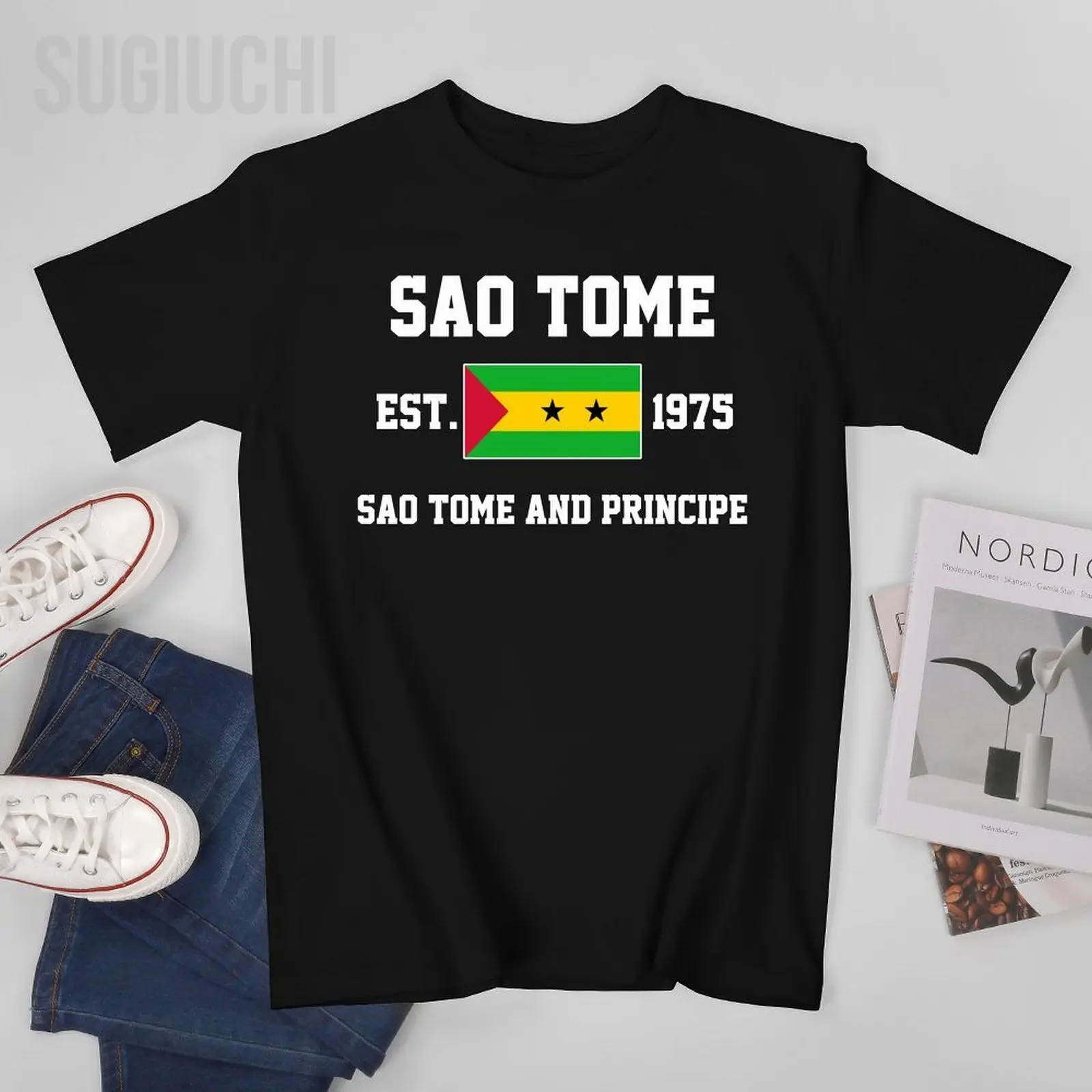 Bandera patriótica Sao Tome y principio EST.1975 Sao Tome hombres camiseta camisetas Camiseta cuello redondo camisetas