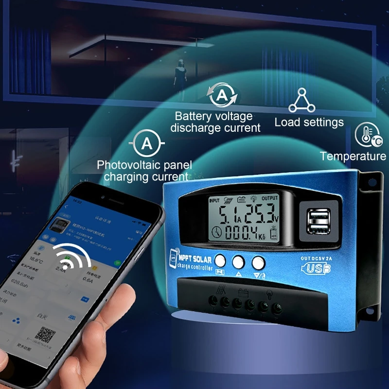 MPPT Solar Charge Controller 30A 40A 50A 60A 100A Dual USB LCD Display 12V 24V Solar Cell Panel Charger Regulator z obciążeniem