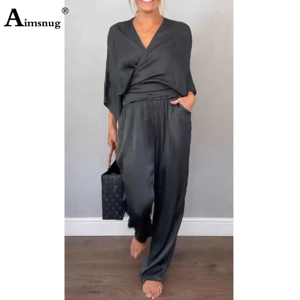 

Plus Size Women Elegant Tracksuits Set 2025 Summer Basic Shirts and Solid Pocket Pants Suits Female Imitation silkTwo Piece Sets