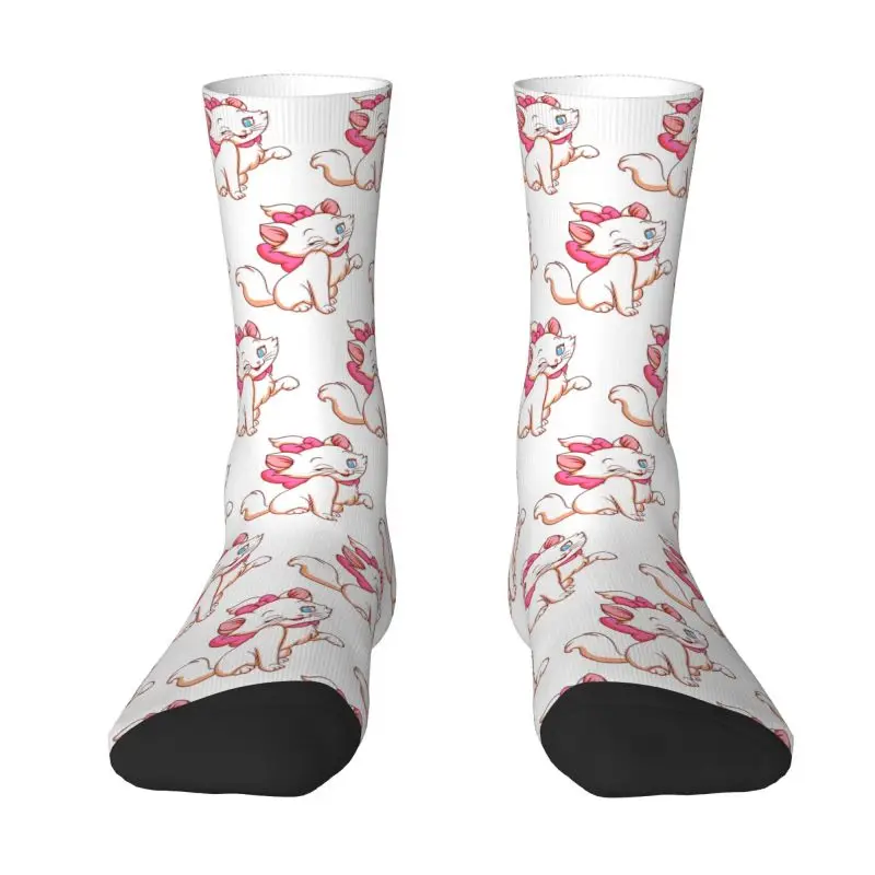 Funny Marie Smiling Men's Crew Socks Unisex Fun 3D Printing Girly Animal Dress Socks