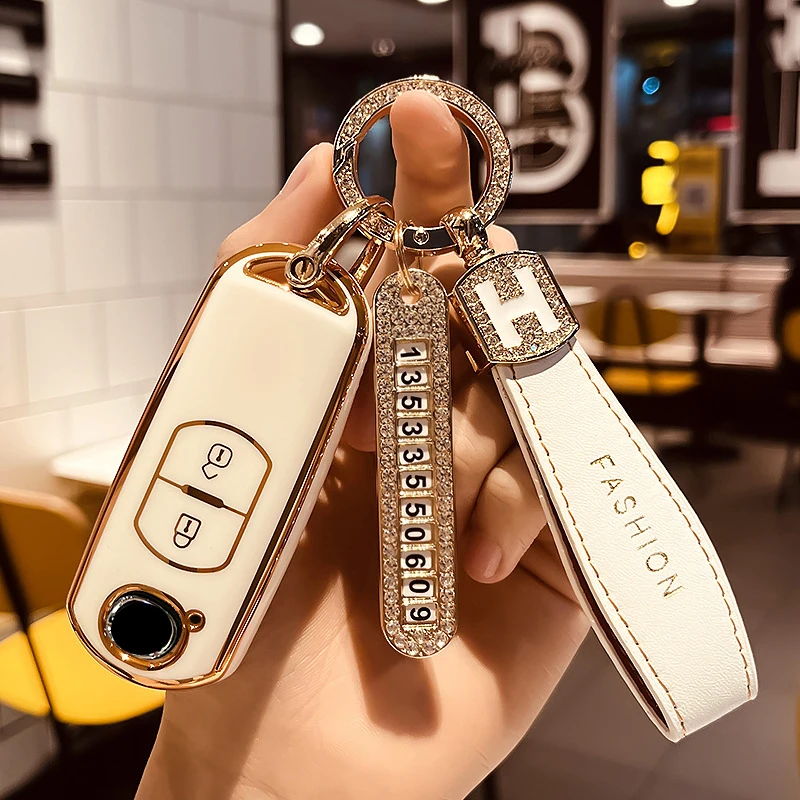 

Fashion Car Key Case Cover For Mazda 3 6 8 CX-3 CX-4 CX-5 CX-7 CX-8 CX-9 MX-5 CX-30 ATENZA key ring buckle women Accessories