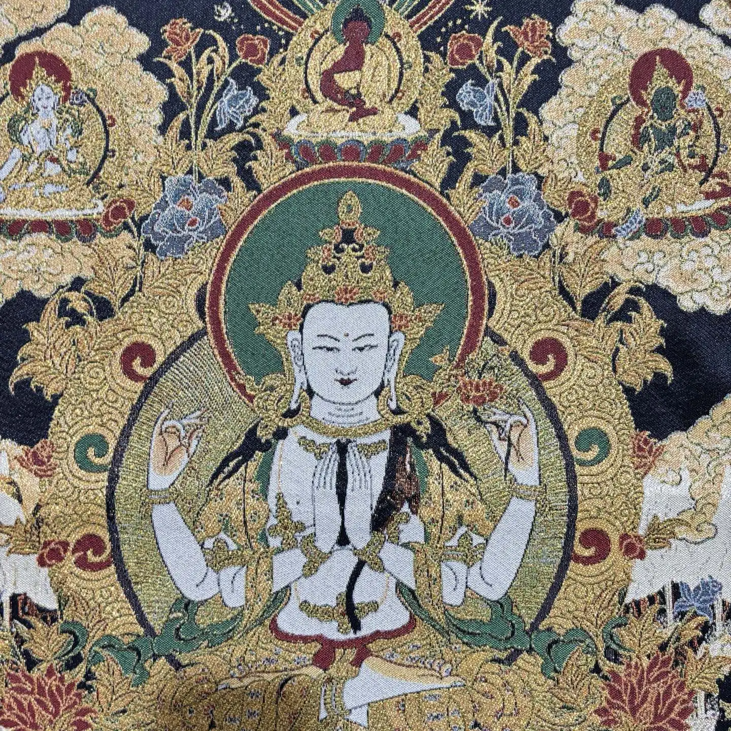 Living room decorative painting Thangka silk embroidery four-arm Guanyin hanging painting