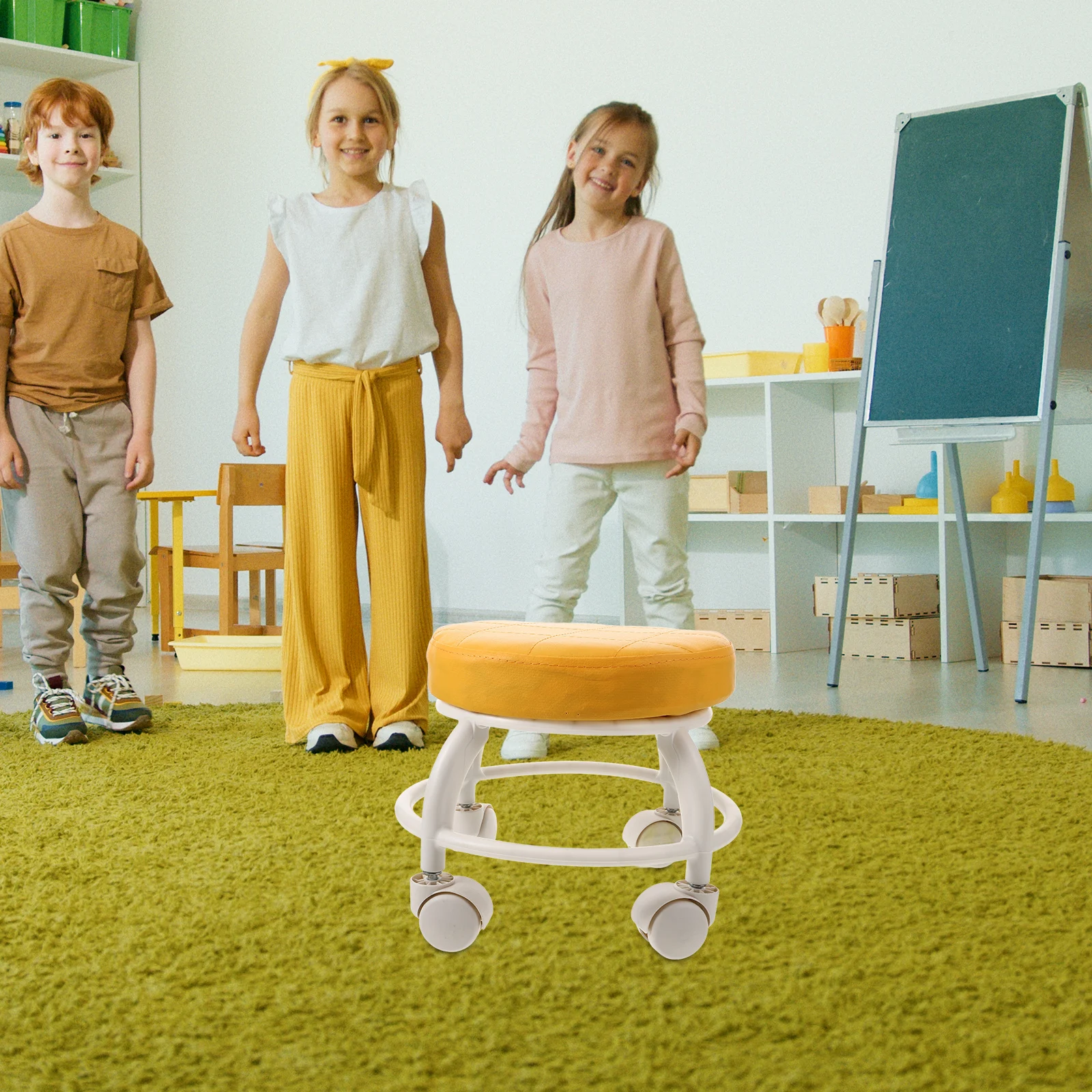 

Orange Rolling Pedicure Stool Durable Ergonomic Adjustable Salon Chair Universal Wheels Home Use Bathroom Foot Rest Work Bench