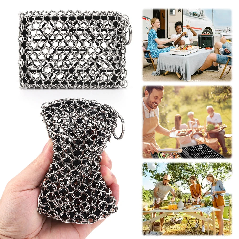 

Щетка для чистки чугуна с кольцом для подвешивания, металлическая щетка из нержавеющей стали для чистки сковородок, грилей и жаровен