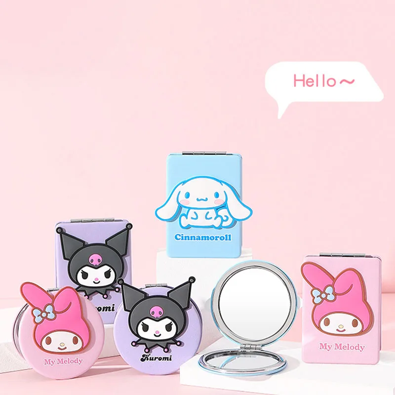 Kawaii Kuromi My Melody Cinnamoroll Cartoon Folding Mirror Anime Sanrio Girly Heart Cute Portable Double-Sided Makeup Mirror