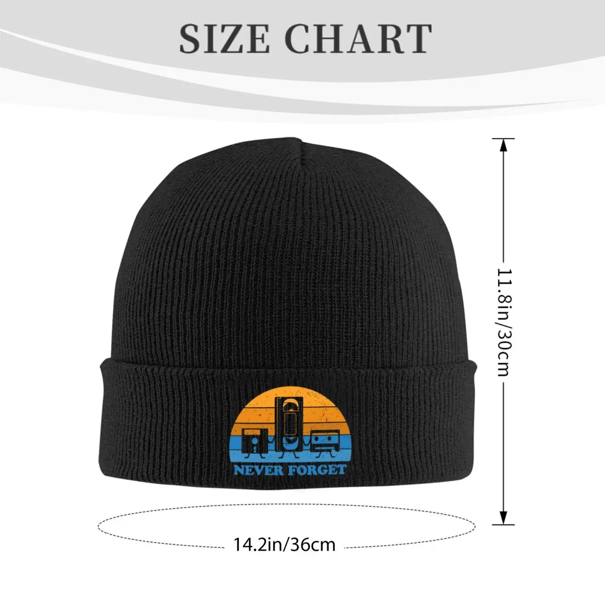 Never Forget -Floppy Disk Cassette VHS Tape Warm Knitted Cap Winter Knit Bonnet Hat Skullies Beanies Hip Hop Caps for Unisex