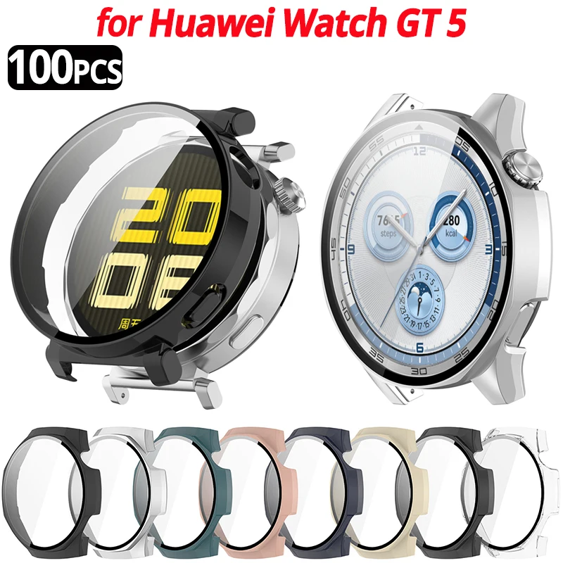 1 Pack PC Case for Huawei Watch GT 5 41mm 46mm Screen Protector Hard PC Case +Glass Film for Huawei GT5 Pro 42mm 46mm Bumper