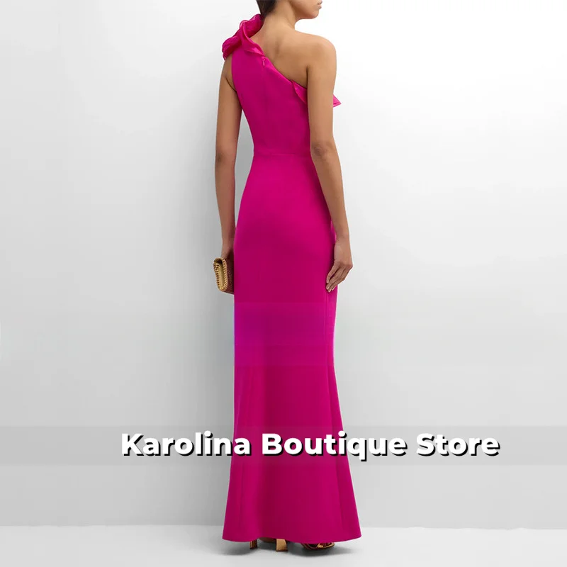 Sukienki wieczorowe w kolorze intensywnego różu, z jednym ramieniem, z kwiatowymi falbanami, syrenie suknie wieczorowe dla kobiet 2025, bez rękawów, z rozcięciem z boku, formalna suknia na przyjęcie.