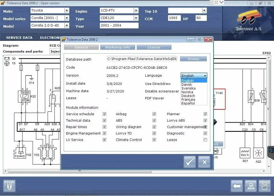 Datos de tolerancia 2009,2 para programa de mantenimiento automotriz, máquina de registro gratuita, vídeo de instalación y Keygen gratuito, novedad