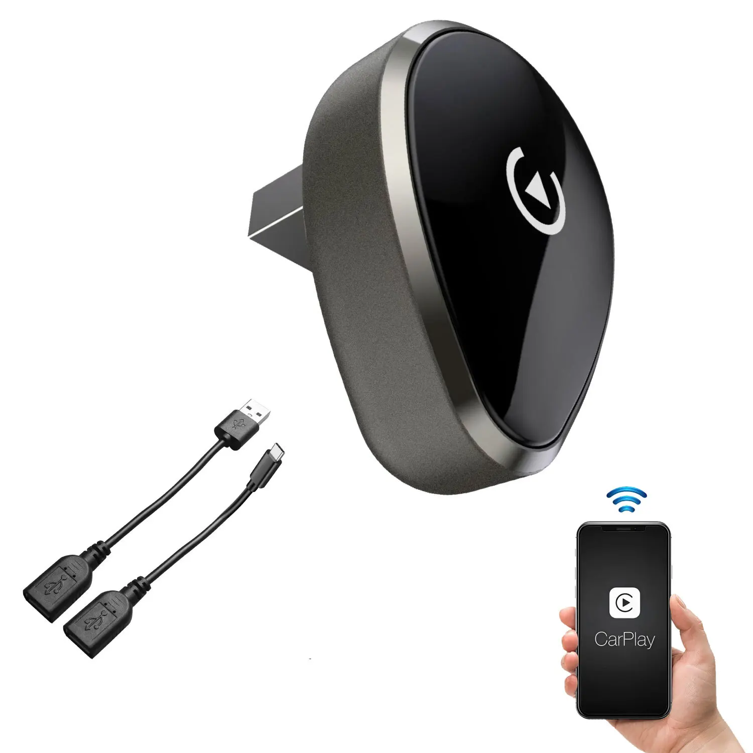 Wireless Carplay Adapter USB A Sub-Eliptical Dongle support Apple Carplay and Android Auto USB A to USB C Adapter Included