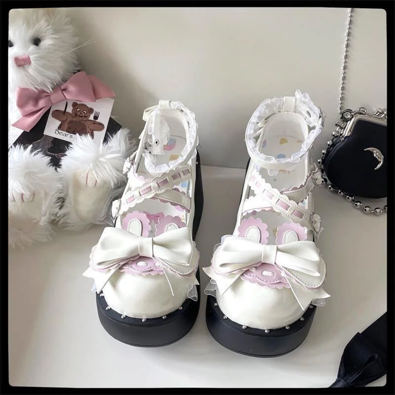 Retro Punk Gothic Platform Girls Lolita Shoes Hip Hop Kawaii Landmine High Heels Sponge Increase Height Mary Jane Leather Shoes
