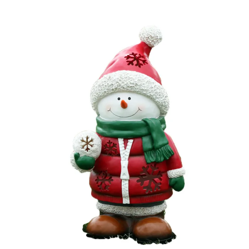 Adorno decorativo de fibra de vidrio de Papá Noel, dibujos animados al aire libre, gran muñeco de nieve, caja de regalo, escultura, centro comercial, hotel, rojo