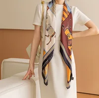 Luxury Horse Print Square Scarf Vintage Imitation Silk Shawl Scarf  Women Windproof Outdoor Head Wrap 110*110cm [p'[; - Image 4