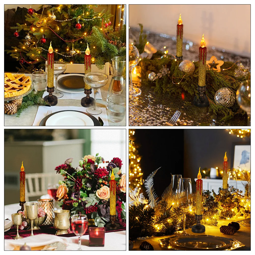 

2pcs Led Electronic Light Christmas Design -Powered Flameless Electric For Desktop Wedding Decoration Xmas