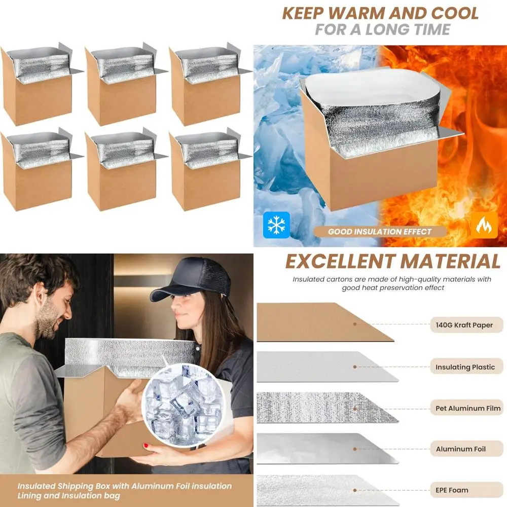Insulated Shipping Boxes 6-Pack with Aluminum Foil Liners for Cold Pack Shipping of Frozen Items
