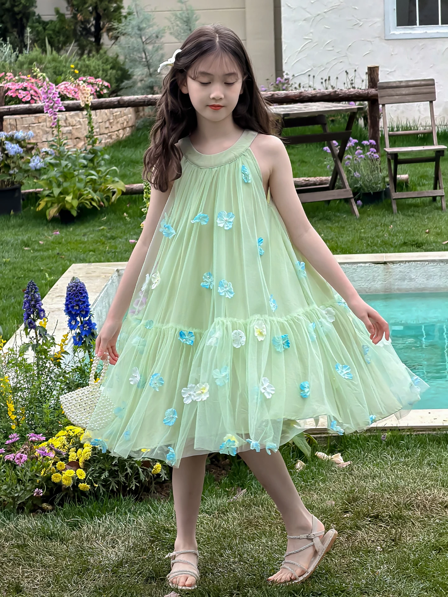 Vestido de Princesa Borboleta de Verão para Meninas, Sem Mangas, Tamanhos Médio a Grande, Roupa Infantil da Moda, Vestido par...