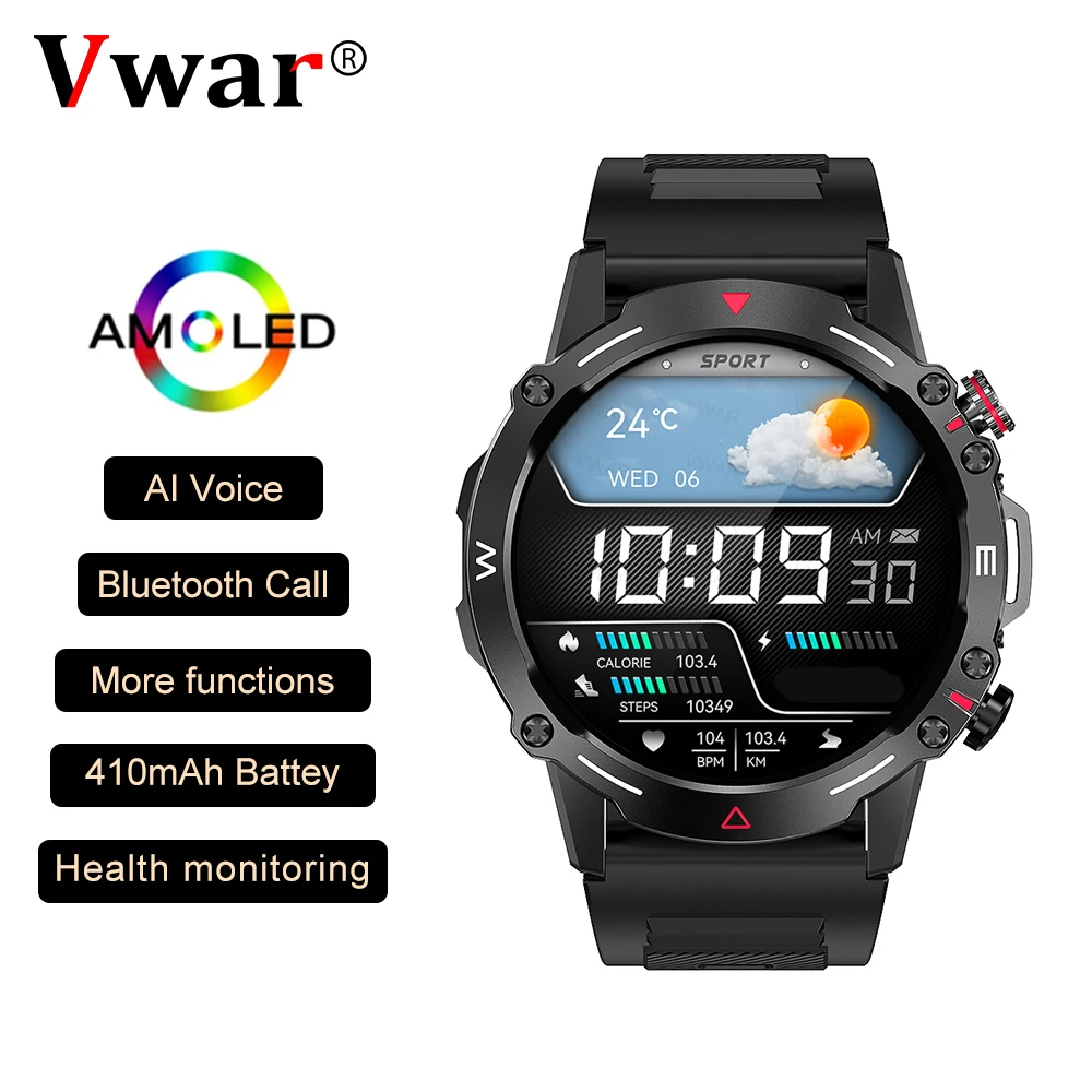 

VWAR M42 Smartwatch 1.43'' AMOLED Display 100 Sports Modes Voice Calling Smart Watch Men Women Military Grade Toughness Watch