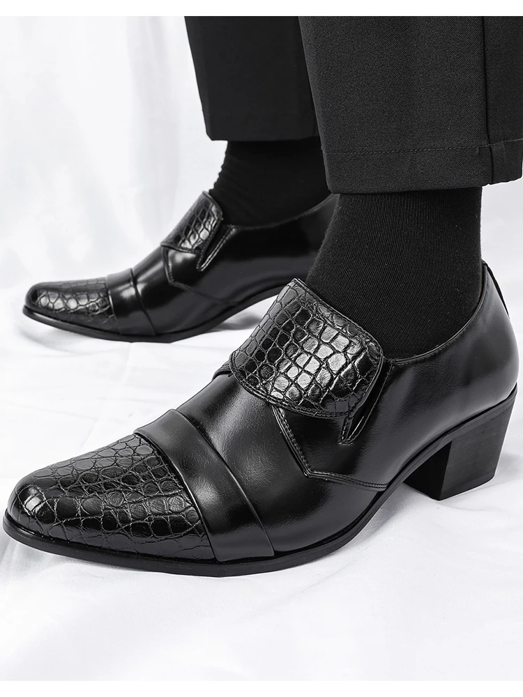 High Heeled Casual Business Leathers Shoes Men Classic Wedding Formal Social Shoes Men Retro Men's Dress Shoes