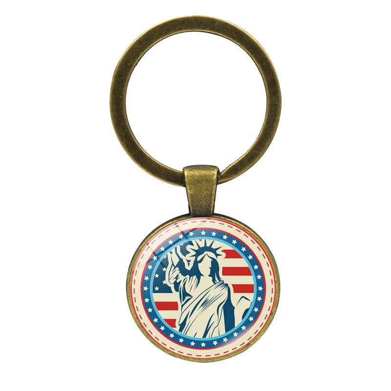 America Flag portachiavi statua della libertà figura USA portachiavi vetro circolare all\'ingrosso New York souvenir e accessori da viaggio