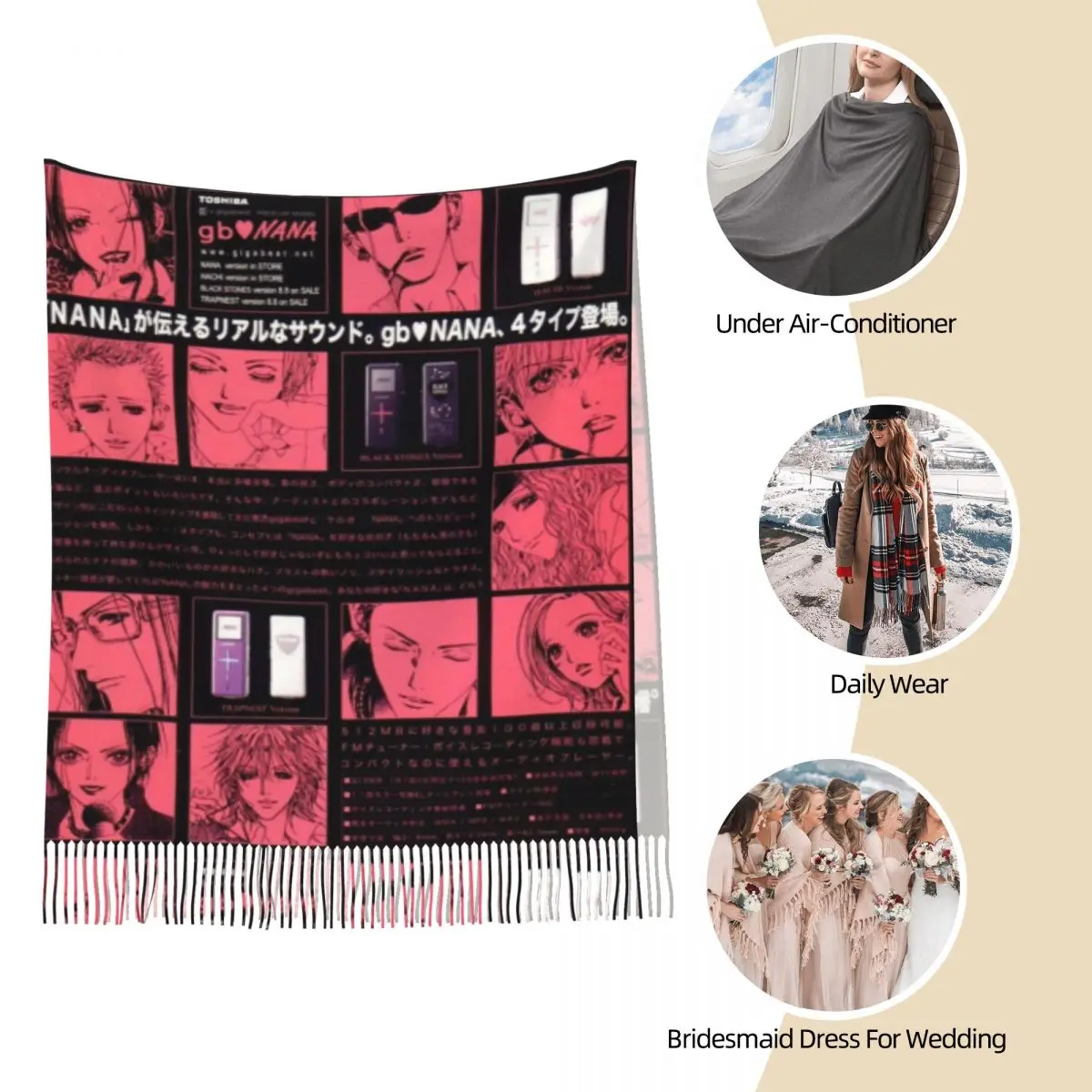 نانا أوساكي الأحجار السوداء شال التفاف للسيدات الدافئة الكبيرة وشاح ناعم Trapnest كوماتسو الشرير مانغا منديل شال الأوشحة #4