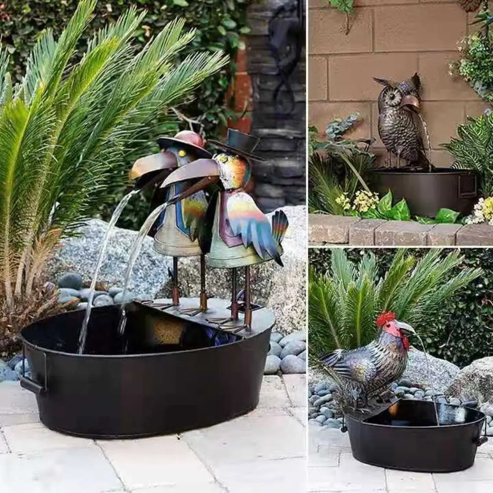 For Garden Gardening Decorations Fountains Yard Art Decor Outdoor Ornament Animal Pattern Toucan Waterfall Fountain Decoration