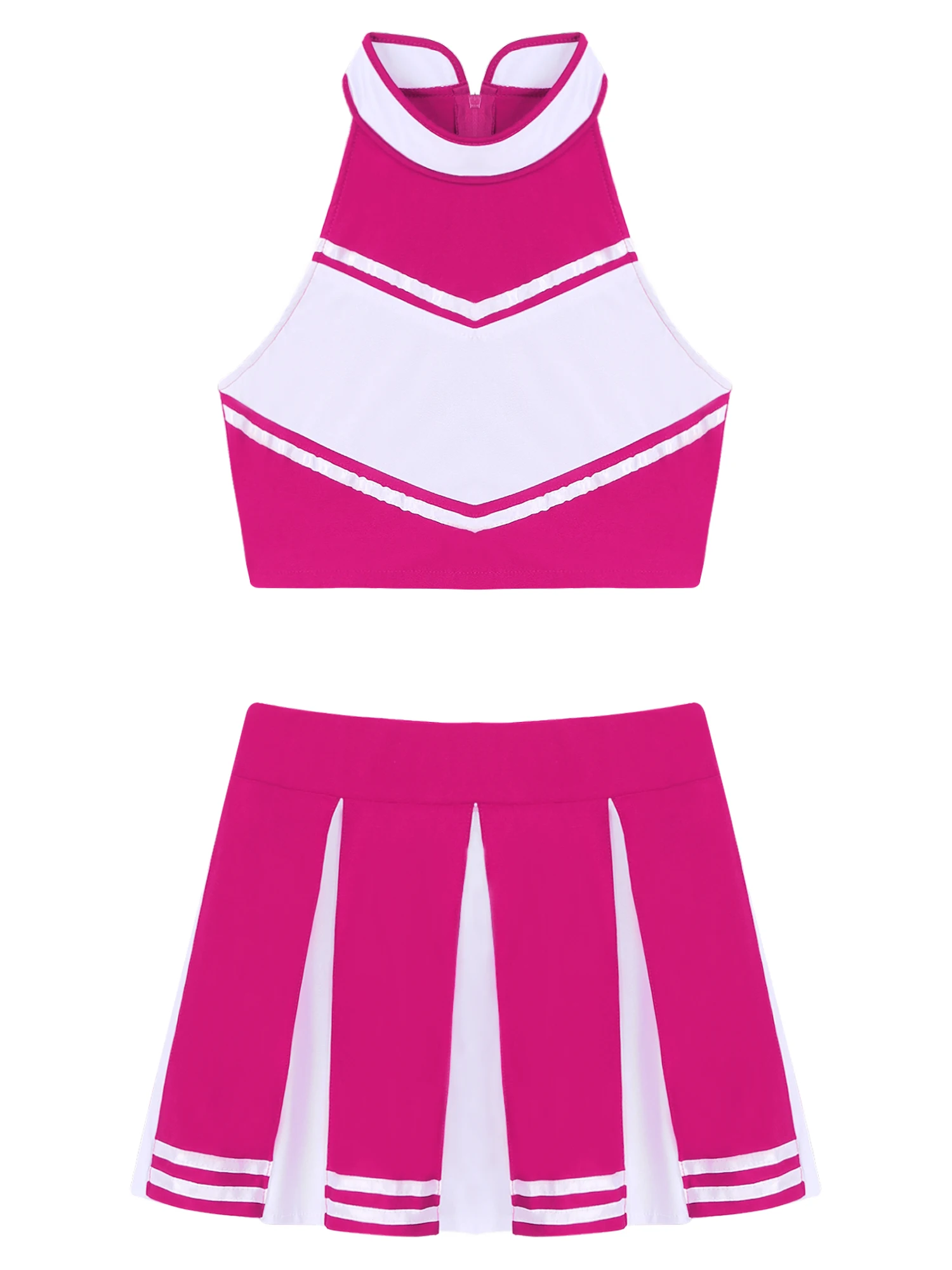 2 pçs feminino adultos cheerleading traje uniforme adulto equipe torcendo dança outfit gola colheita topo com mini saia plissada