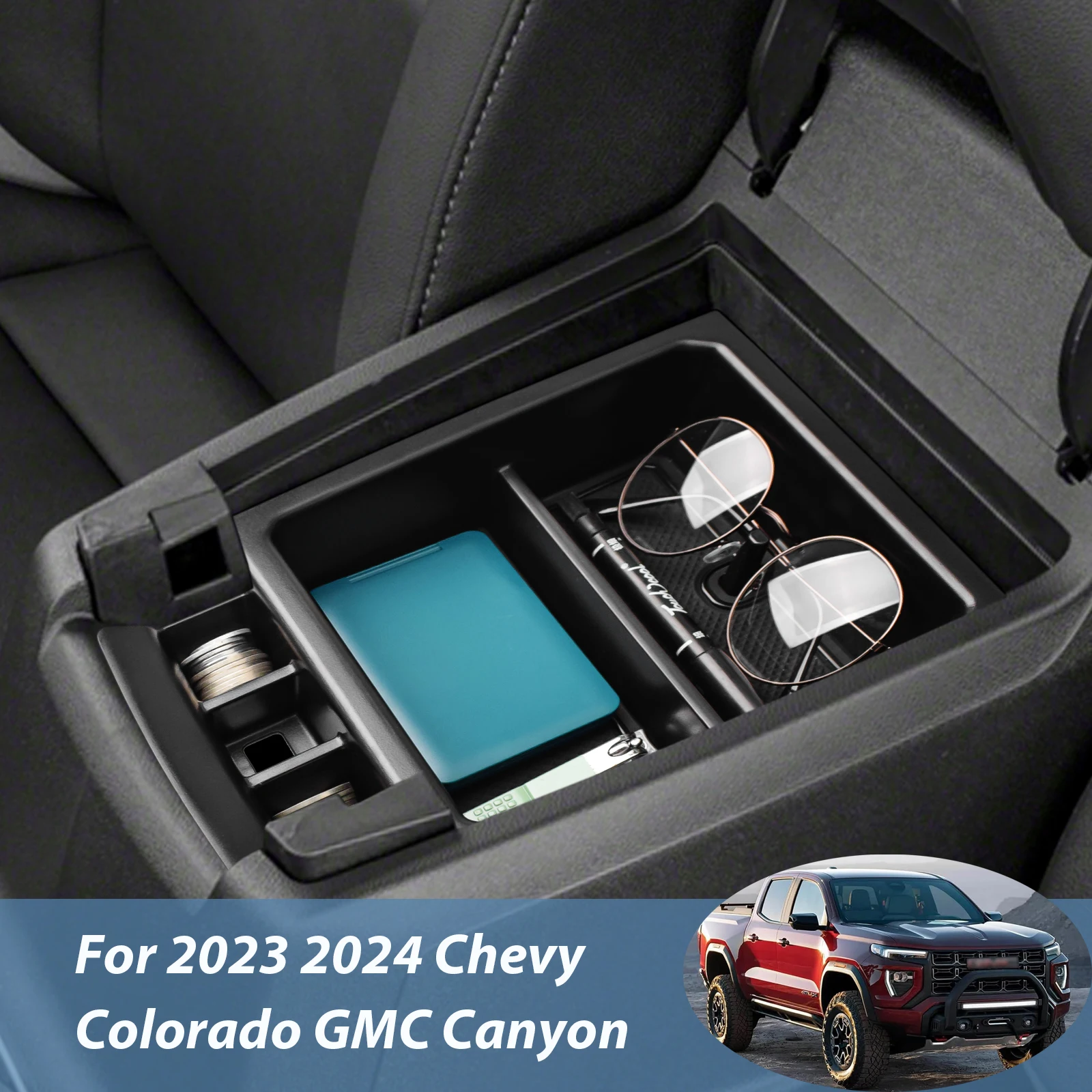 

Center Console Tray Armrest Storage Box for 2023 2024 Chevy Colorado GMC Canyon Center Console Organizer ABS Car Storage Box