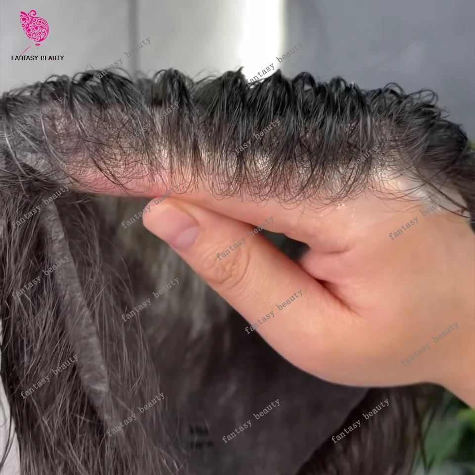 0.02 مللي متر جلد رقيق للغاية للرجال شعر بشري منخفض 80% الكثافة نظام Vloop 230 #   أبيض رمادي فضي 1B80 شعر مستعار طبيعي