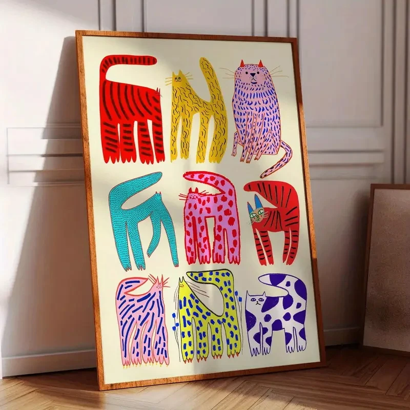 Abstract Retro Cat Canvas, Modern Classical Art, Living Room, Bedroom, Kitchen