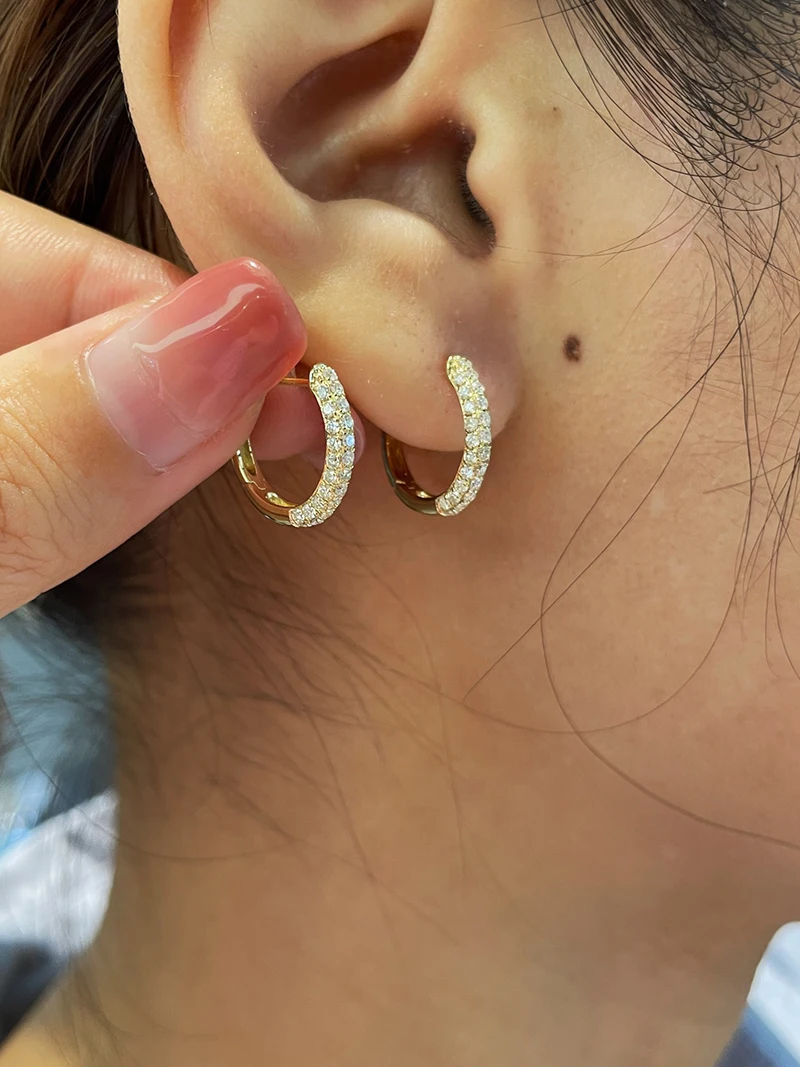 LUOWEND 100% 18K White/Yellow Gold Earrings Real Natural Diamond Hoop Earrings Luxury INS Style Engagement Jewelry for Women