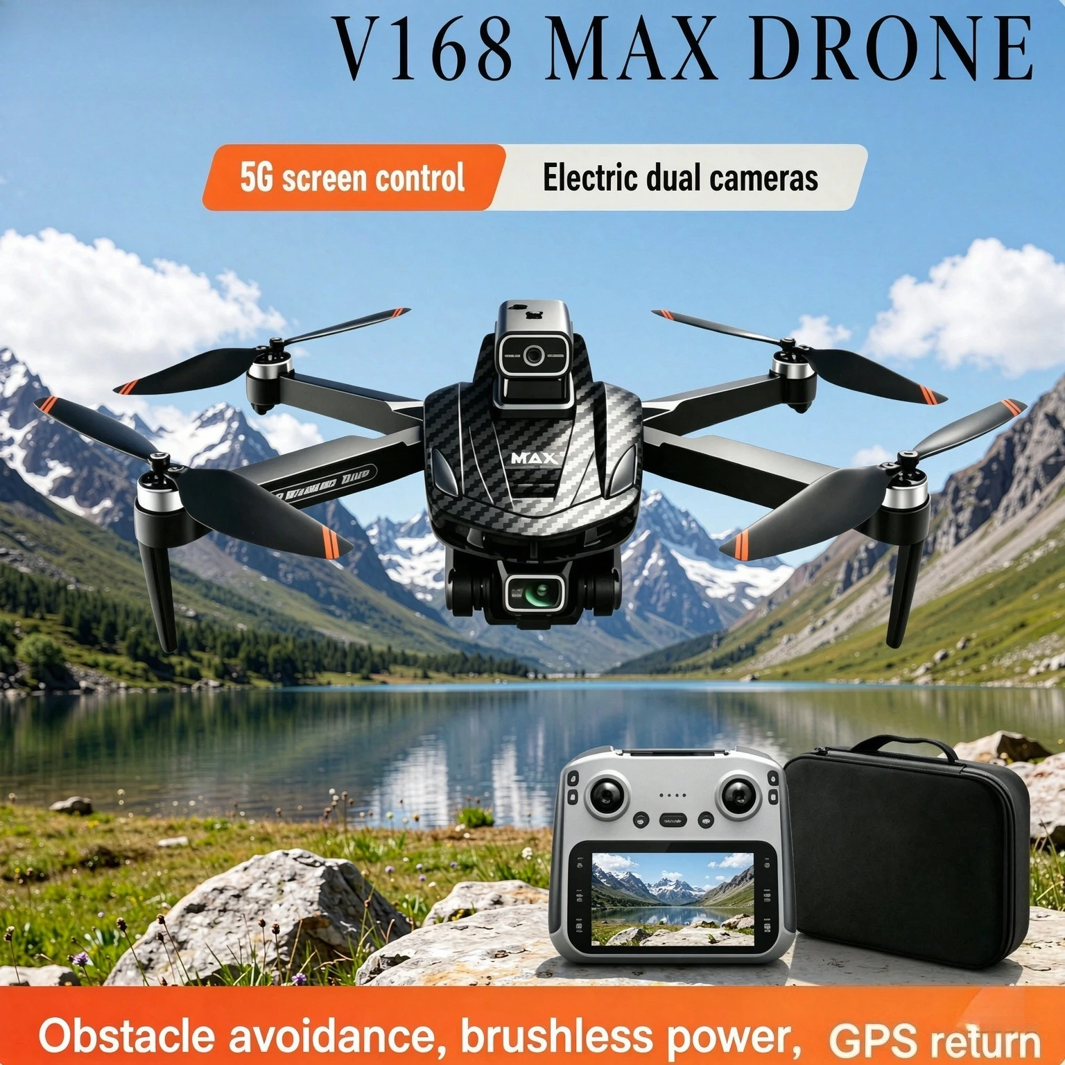Original V168MAX GPS Foldable RC Drone 8K Dual Camera 5G WiFi FPV Screen Remote Dual Obstacle Avoidance Brushless Quadcopter