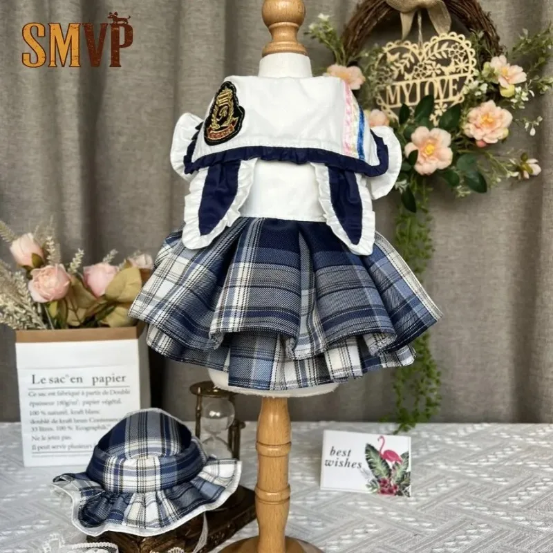 

Original Design Blue and White Navy Collar JK Uniform Tutu Lolita Rabbit Princess Style Pet Kitten Puppy Cute Dress