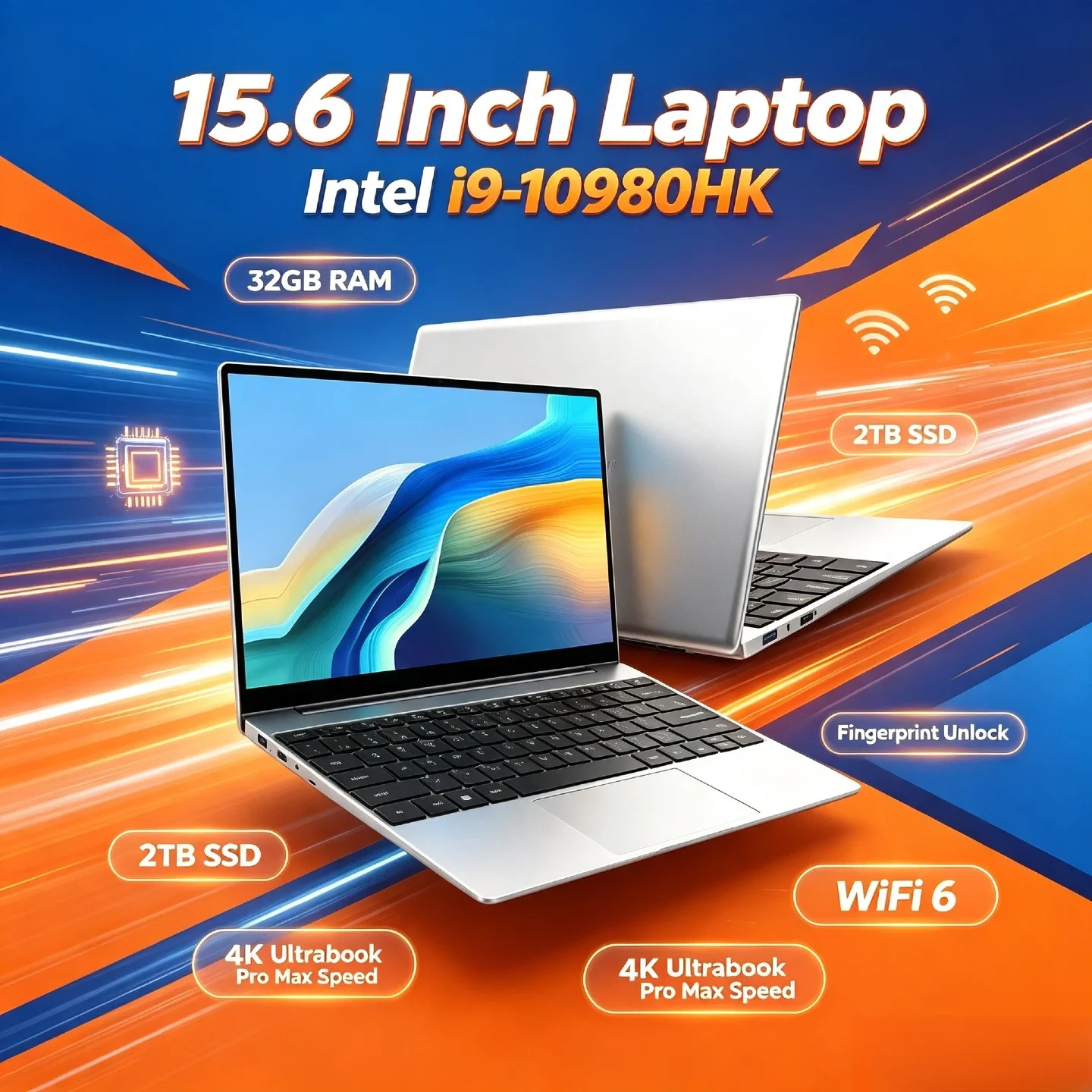 Core i9 10980HK Intel 15.6 Inch Gaming Laptop 32GB RAM 2TB SSD Unlock Fingerprint WiFi 6 4K Ultrabook Pro Max Speed
