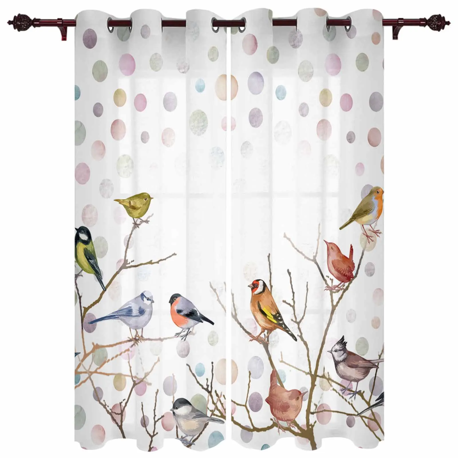 Watercolor Bird Branch Gradient Window Curtains for Living Room Luxury Bedroom Curtains Coffee Dining Room Drapes