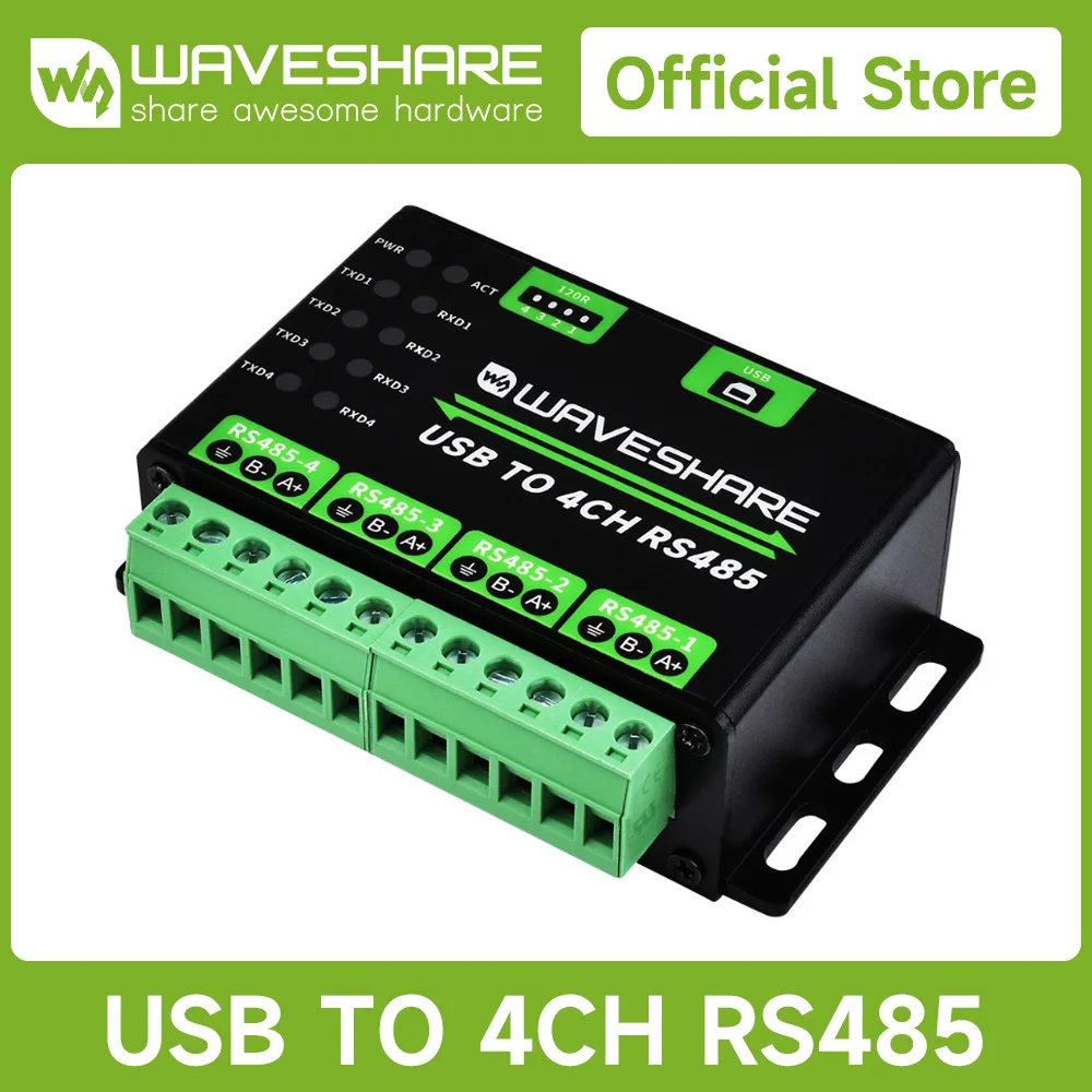 waveshare conversor industrial usb para 4ch rs485 multi circuitos de protecao suporta win11 10 81 mac linux android 01