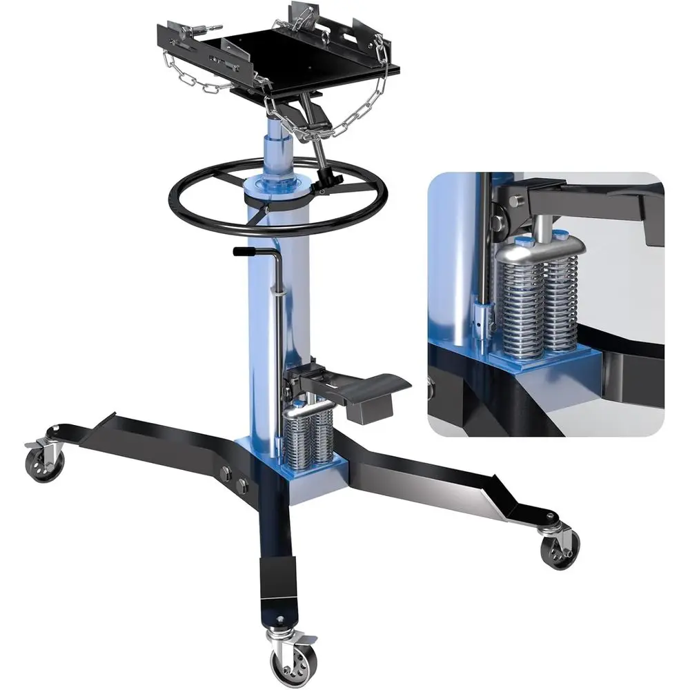 

Двухступенчатый гидравлический домкрат с ножным приводом, грузоподъемность 1322 фунта, диапазон подъема 33,4-68,8 дюйма, поворотные колеса, синий