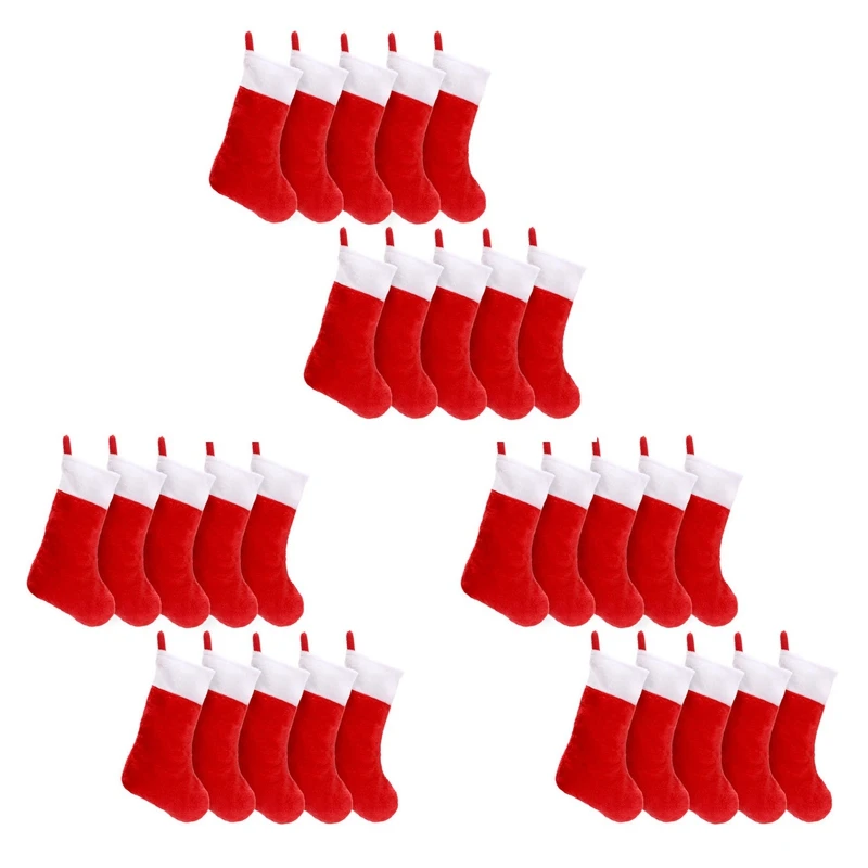 30PCS Red Felt Christmas Stockings Christmas Stockings Holder Socks Home Fireplace Gift Storage Bags For Holiday