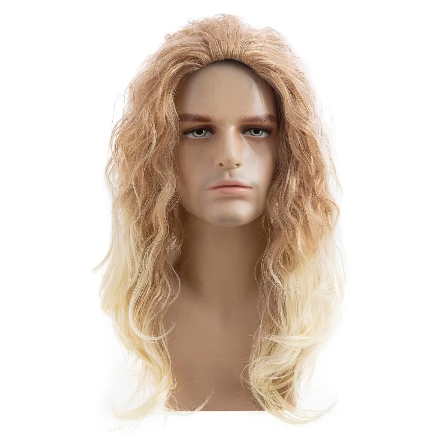 Pelucas rubias onduladas y rizadas largas para hombres, peluca de pelo sintético Natural para fiesta de Halloween, Cosplay, Ideal para eventos de disfraces, actuaciones en escenario